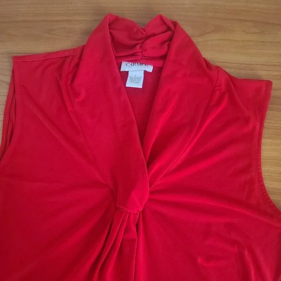 Carmen Marc Valvo Red Sleeveless Blouse Twist Front Draped Neckline Sz M V- Neck - Picture 4 of 7